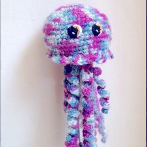 Handmade Crochet Multi Colored Stuffed Jelly Fish Toy !